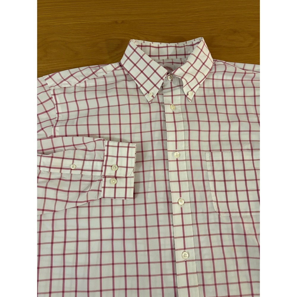 Brooks Brothers Madison Fit Mens Large Red White Windowpane Button Down Shirt - Picture 2 of 7